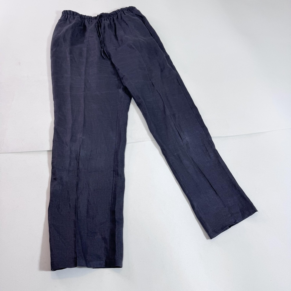 Silhouettes Pants Womens XLT Gray Linen Straight Leg Elastic Waist Drawstring